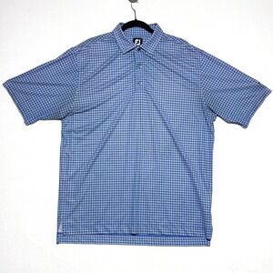 FootJoy Golf Polo Shirt Mens Large Blue Plaid Short Sleeve Stretch "The Legacy"